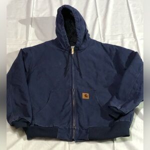 Carhartt 376-20 2XL Canvas Duck Quilted Insulated Navy Blue Hooded Jacket Coat